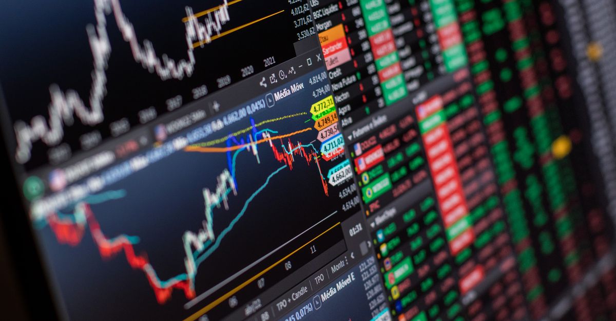 Detailed view of stock market charts and data on a monitor, showcasing market trends.