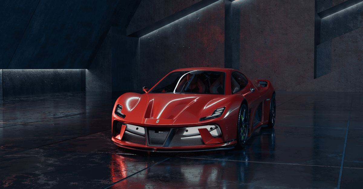 A stunning Ferrari SF90 Stradale showcased in a modern and sleek indoor setting, exuding luxury.