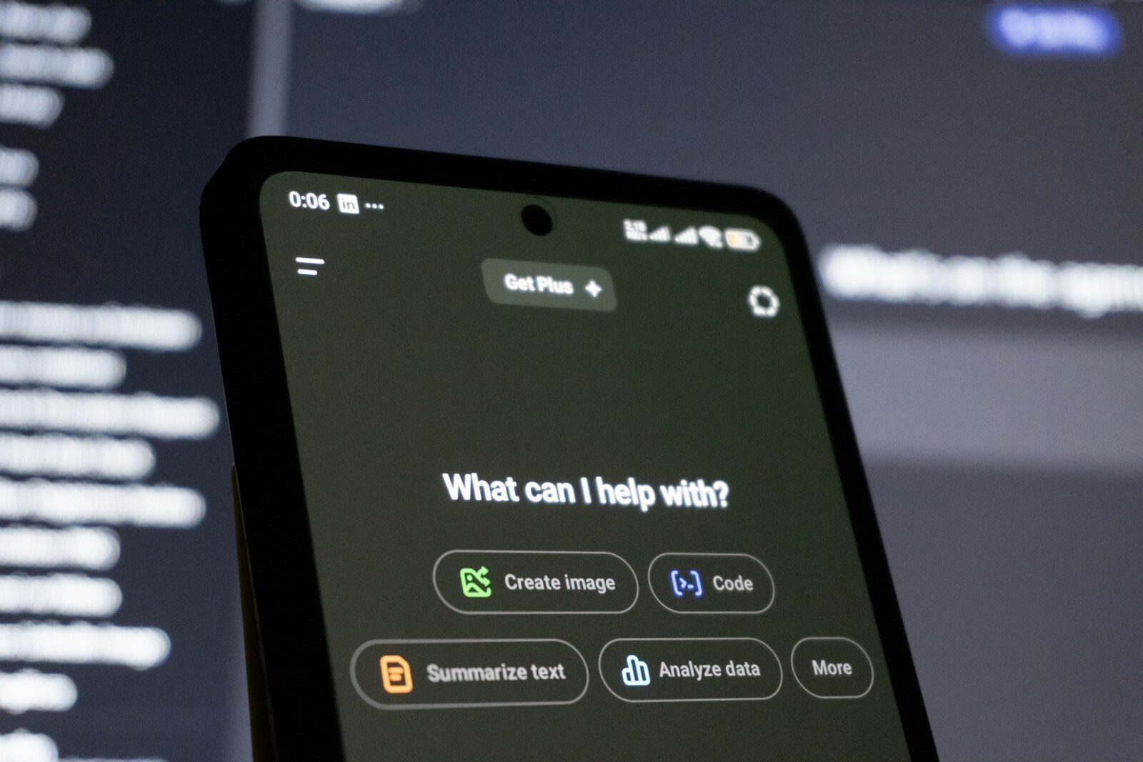 Smartphone screen displays ai chatbot interface
